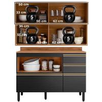 Balcao Com Tampo E Armario Aereo Ripado 120 Cm Proenca Nogueira Carbono Prime Demartez Nogueira Carbono Prime - 9