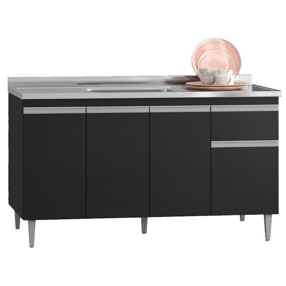 Balcao Para Pia Sem Tampo 145 Cm Tatiane Preto Reajl Moveis Preto - 1