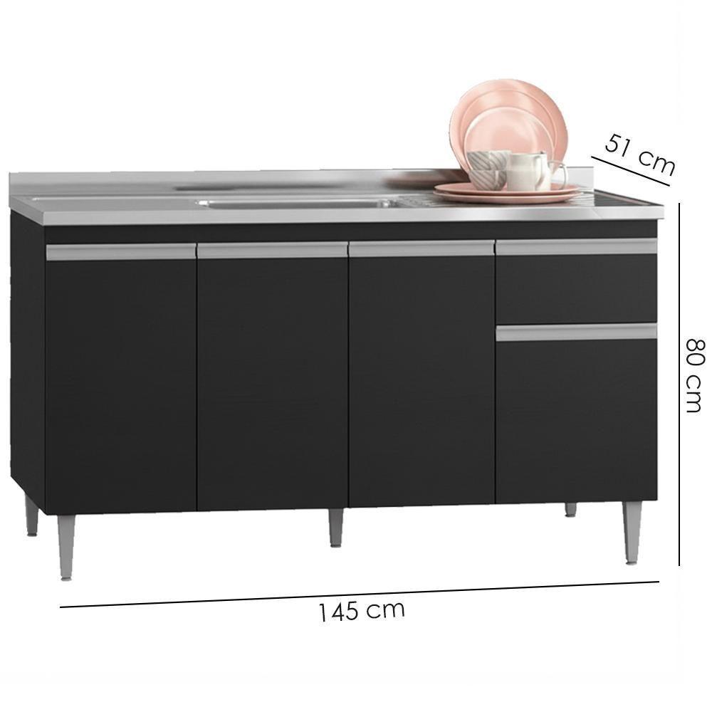 Balcao Para Pia Sem Tampo 145 Cm Tatiane Preto Reajl Moveis Preto - 3