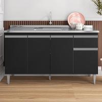 Balcao Para Pia Sem Tampo 145 Cm Tatiane Preto Reajl Moveis Preto - 2