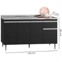 Balcao Para Pia Sem Tampo 145 Cm Tatiane Preto Reajl Moveis Preto - 3