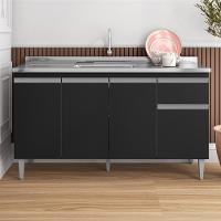 Balcao Para Pia Sem Tampo 145 Cm Tatiane Preto Reajl Moveis Preto - 8