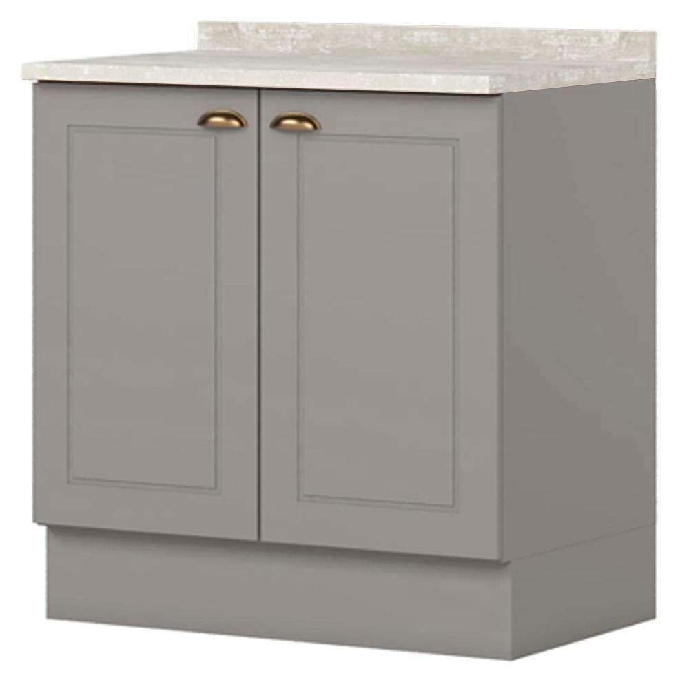 Balcao Com Tampo 2 Portas 80 Cm Americana Cinza Calcare Henn Cinza Calcare - 1