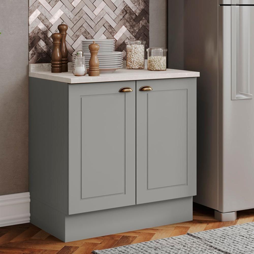 Balcao Com Tampo 2 Portas 80 Cm Americana Cinza Calcare Henn Cinza Calcare - 2