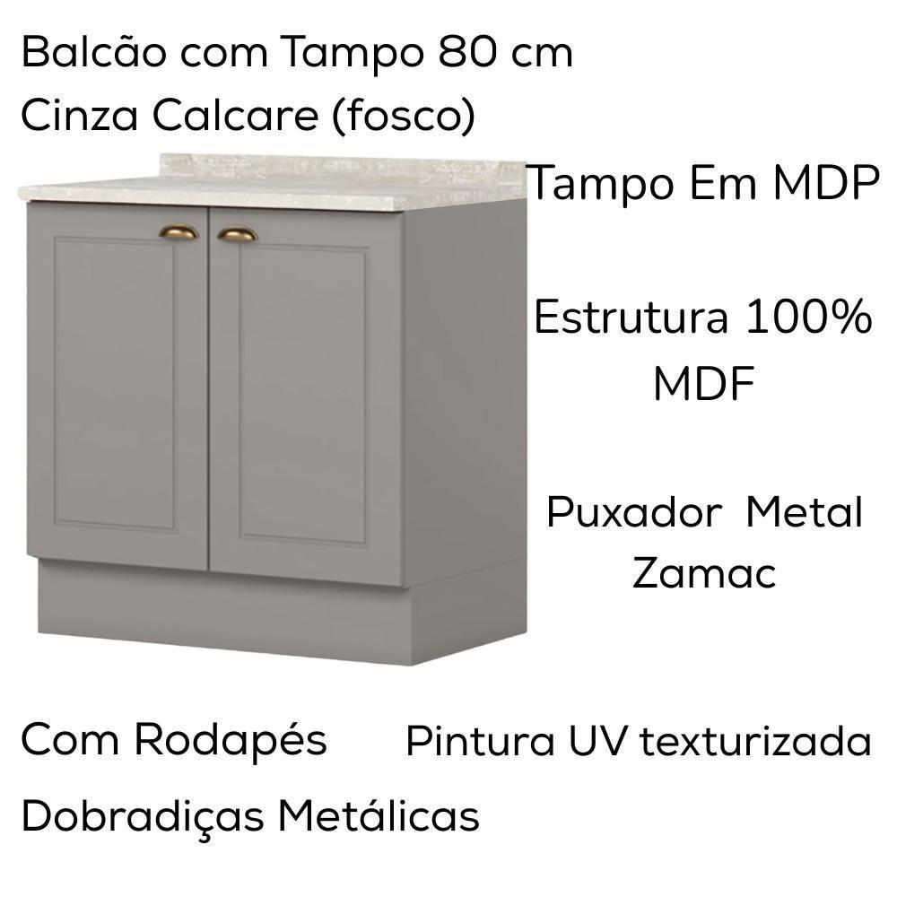 Balcao Com Tampo 2 Portas 80 Cm Americana Cinza Calcare Henn Cinza Calcare - 4