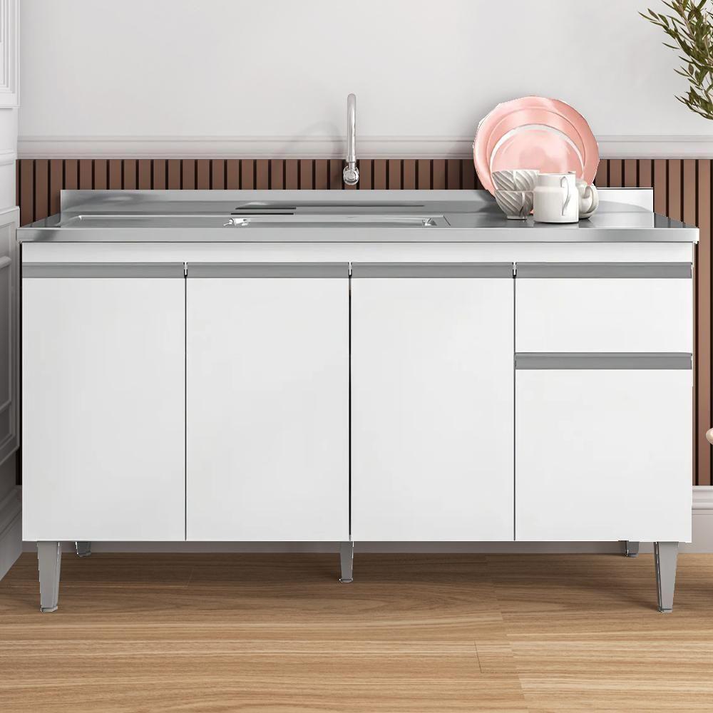 Balcao Para Pia Sem Tampo 145 Cm Tatiane Branco Reajl Moveis Branco - 2