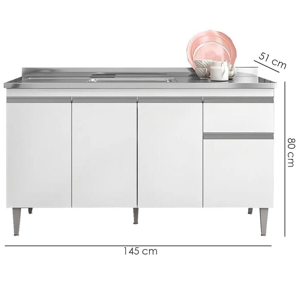 Balcao Para Pia Sem Tampo 145 Cm Tatiane Branco Reajl Moveis Branco - 3