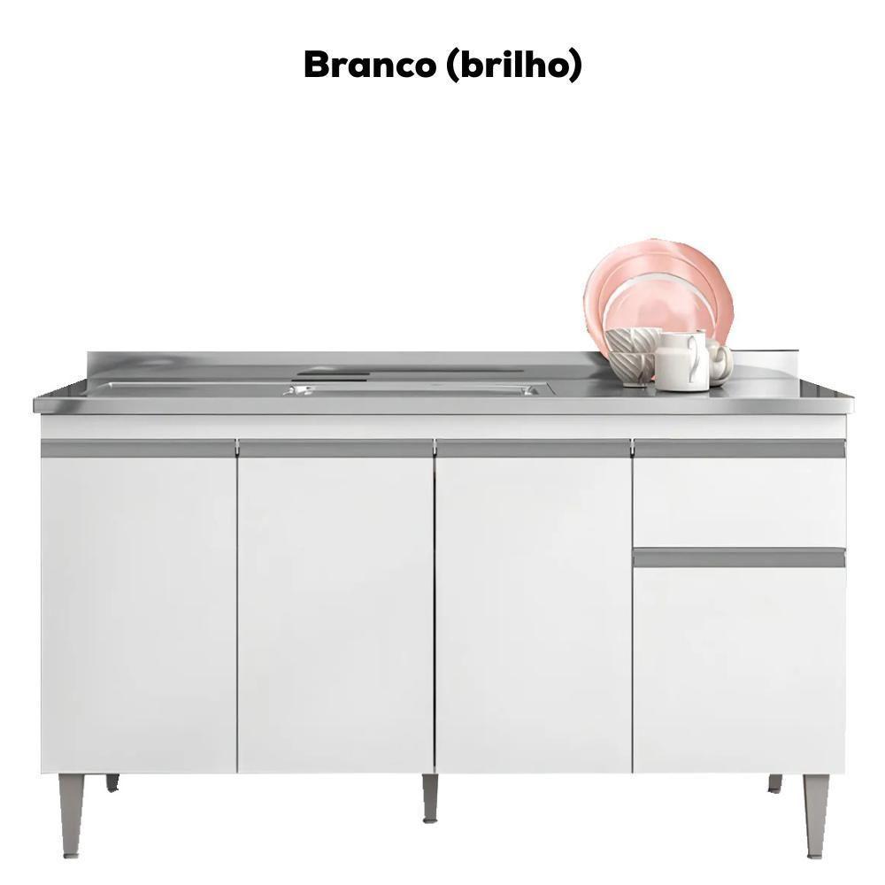 Balcao Para Pia Sem Tampo 145 Cm Tatiane Branco Reajl Moveis Branco - 4