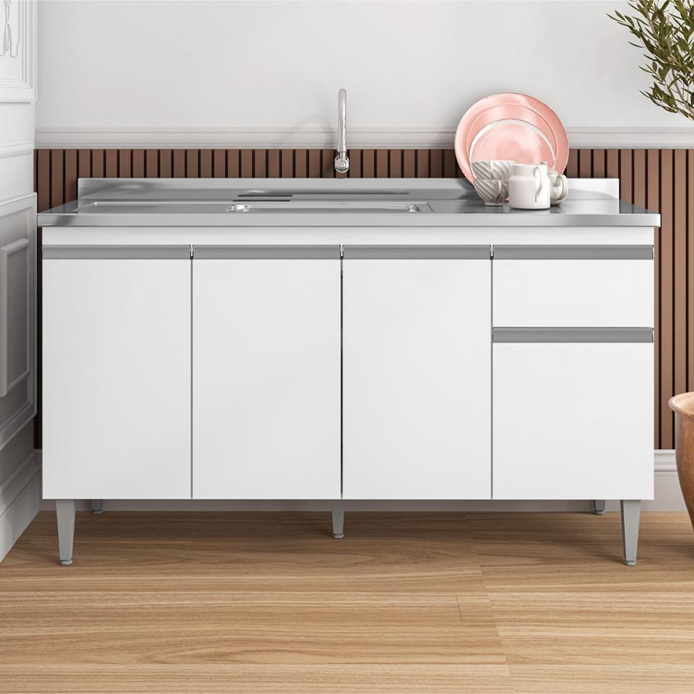 Balcao Para Pia Sem Tampo 145 Cm Tatiane Branco Reajl Moveis Branco - 8