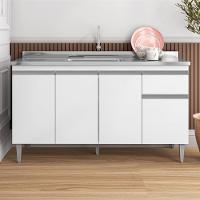 Balcao Para Pia Sem Tampo 145 Cm Tatiane Branco Reajl Moveis Branco - 8