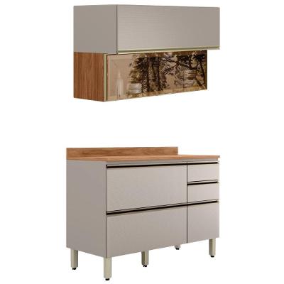 Balcao Com Tampo E Armario Aereo Vidro 120 Cm Proenca Nogueira Nude Prime Demartez Nogueira Nude Prime