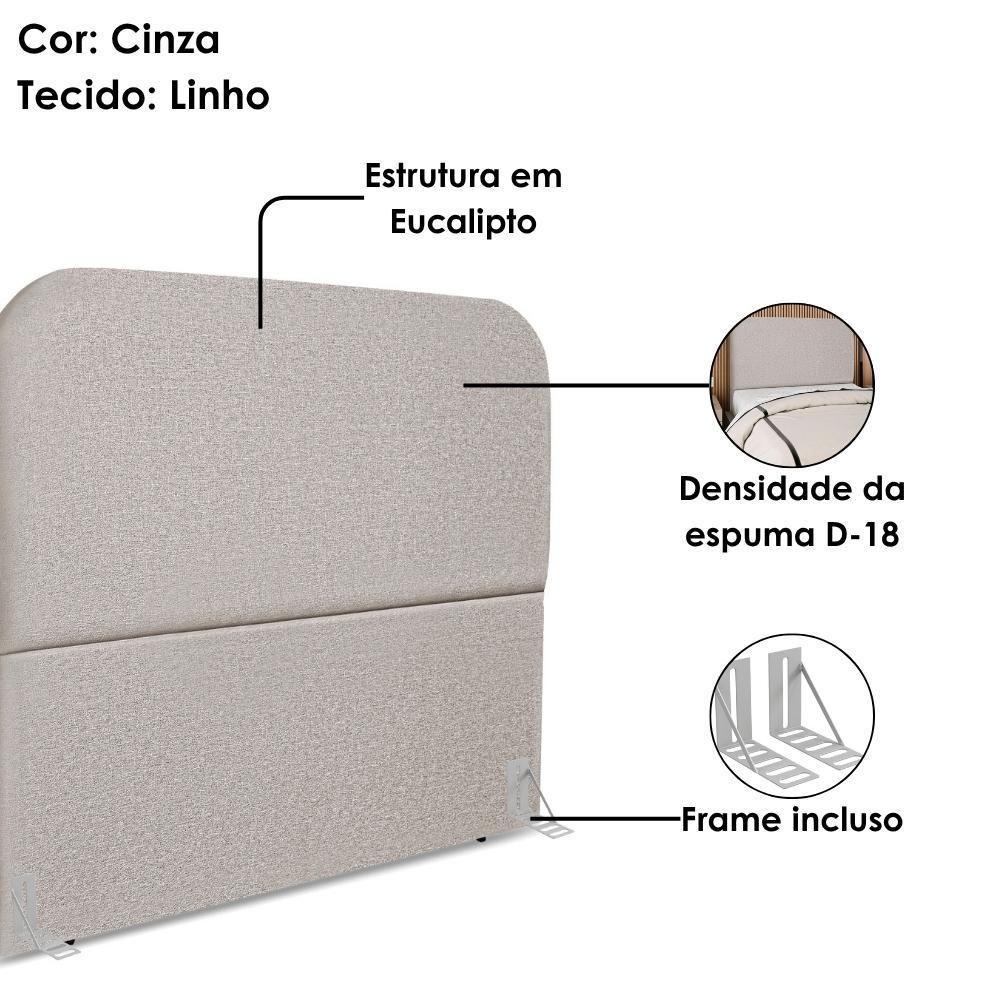 Cabeceira Casal 140 Cm Com Frame Alana Linho Cinza Artte Cinza - 5