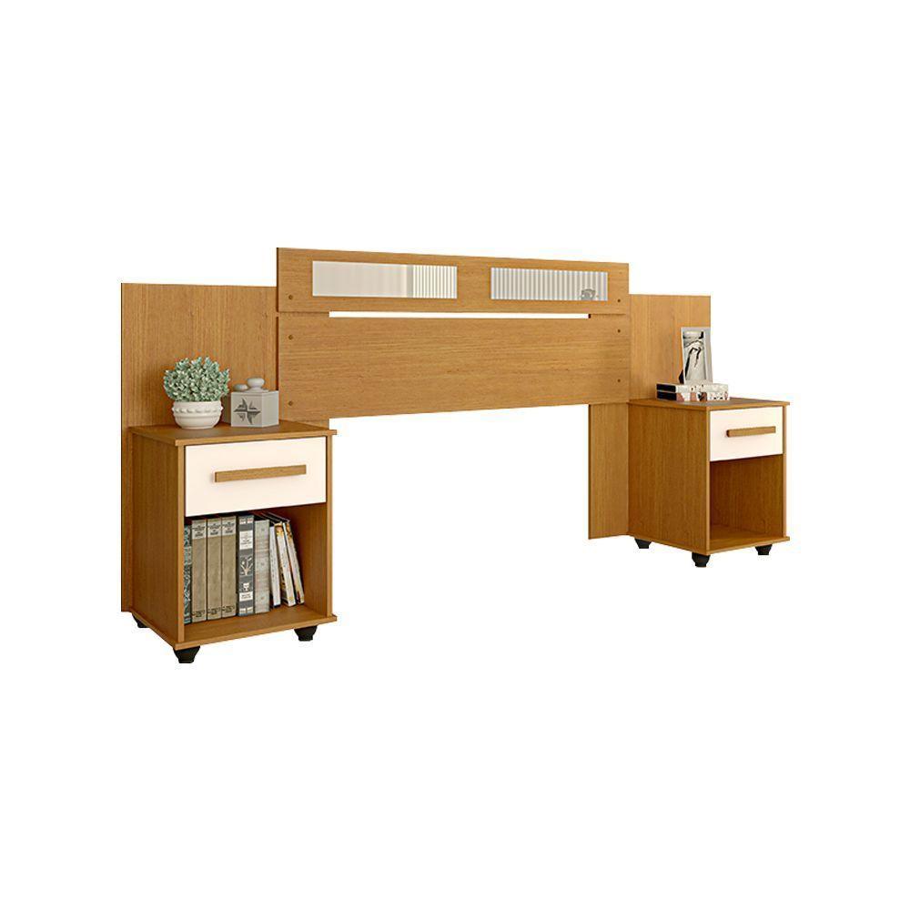 Cabeceira Acabamento Premium Extensível Jade Com 2 Mesas De Cabeceira - Nature/off White - 2