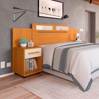 Cabeceira Acabamento Premium Extensível Jade Com 2 Mesas De Cabeceira - Nature/off White