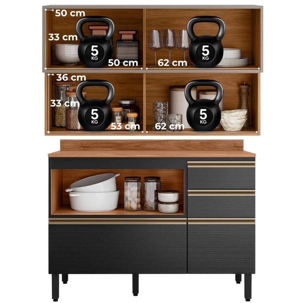 Balcao Com Tampo E Armario Aereo 120 Cm Proenca Nogueira Carbono Prime Demartez Nogueira Carbono Prime - 9