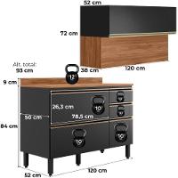 Balcao Com Tampo E Armario Aereo 120 Cm Proenca Nogueira Carbono Prime Demartez Nogueira Carbono Prime - 3