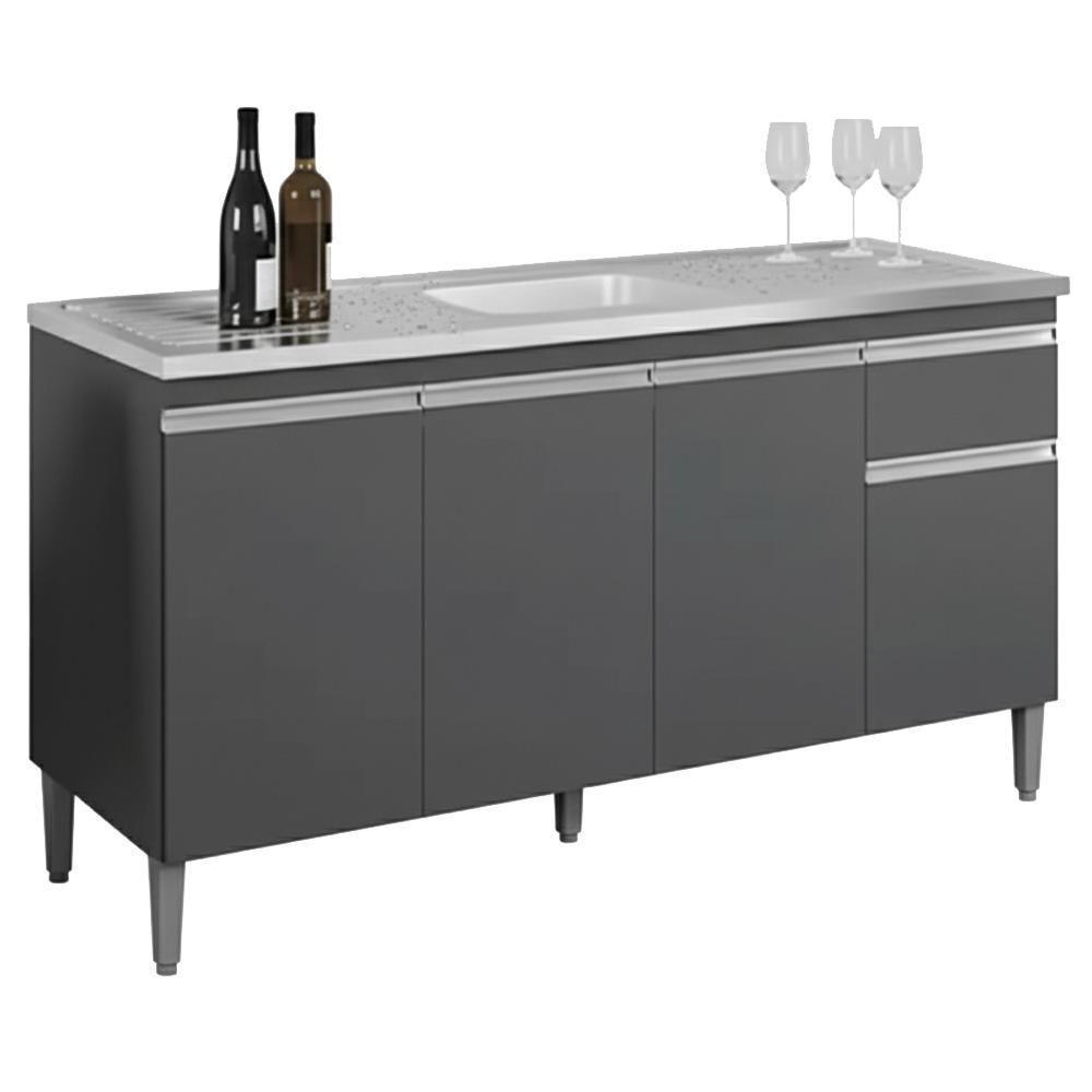 Balcao Para Pia Sem Tampo 145 Cm Tatiane Cinza Reajl Móveis Cinza - 1