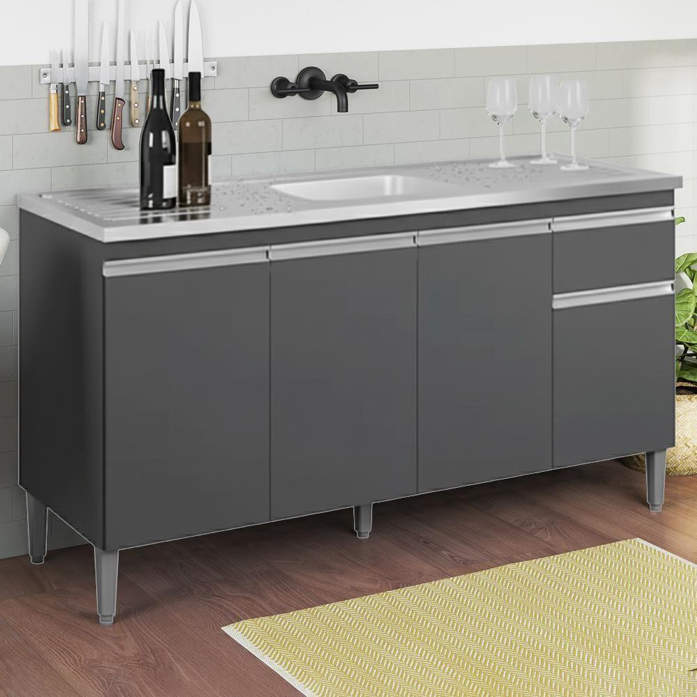 Balcao Para Pia Sem Tampo 145 Cm Tatiane Cinza Reajl Móveis Cinza - 2