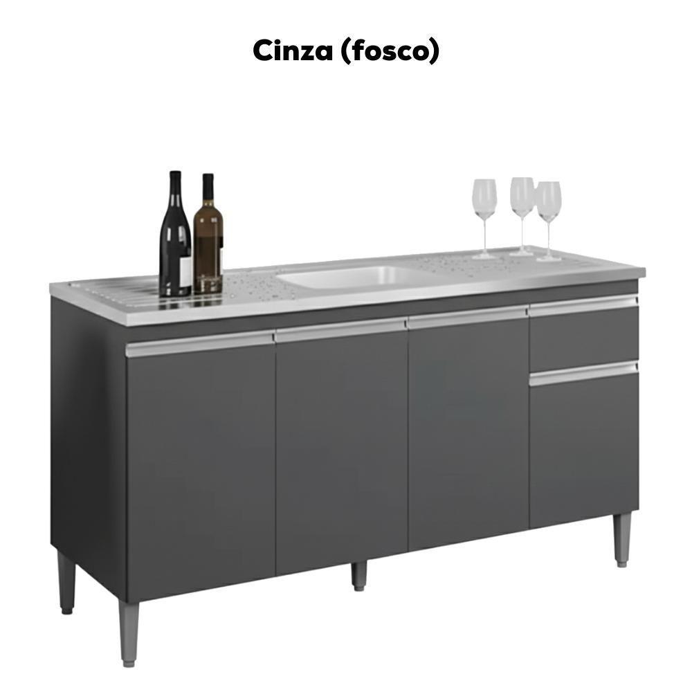 Balcao Para Pia Sem Tampo 145 Cm Tatiane Cinza Reajl Móveis Cinza - 4