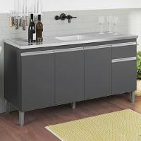 Balcao Para Pia Sem Tampo 145 Cm Tatiane Cinza Reajl Móveis Cinza - 2