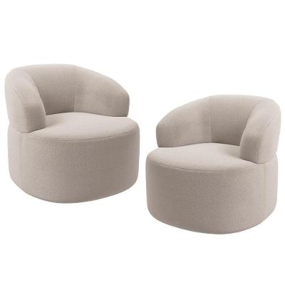 Kit 2 Poltronas Giratórias Helena L02 Sala Living Bouclê Creme Lyam Decor