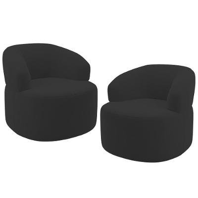 Kit 02 Poltronas Giratória Orgânica Para Sala De Estar Living Helena L02 Suede Preto - Lyam Decor