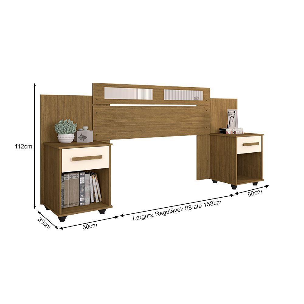 Cabeceira Em Mdf Extensível Jade Com 2 Mesas De Cabeceira Canela/off White - 2