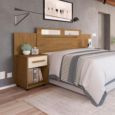 Cabeceira Em Mdf Extensível Jade Com 2 Mesas De Cabeceira Canela/off White