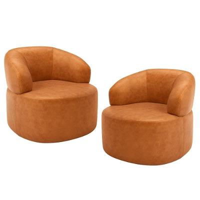 Kit 02 Poltronas Giratória Orgânica Para Sala Living Helena L02 Couríssimo Canela - Lyam Decor