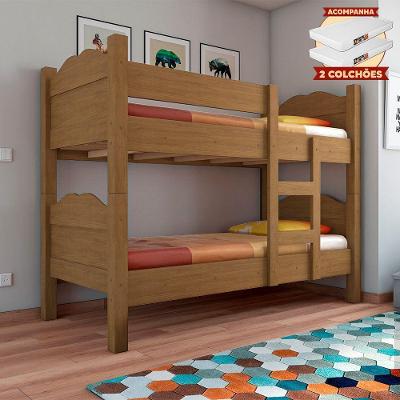 Beliche Reforçada Madrid Grades De Proteção E Cama Removível - Amêndoa Com 2 Colchões