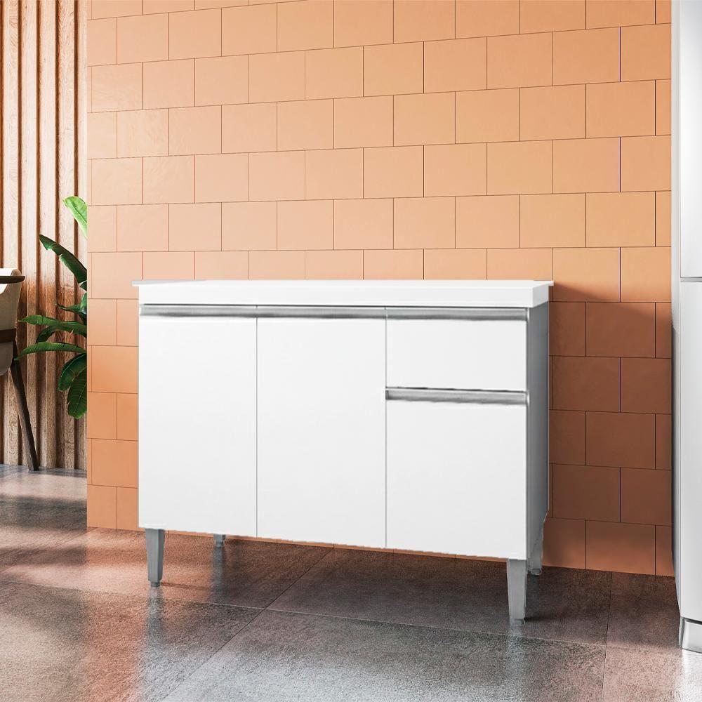 Balcao Com Tampo 120 Cm Tatiane Branco Reajl Moveis Branco - 5