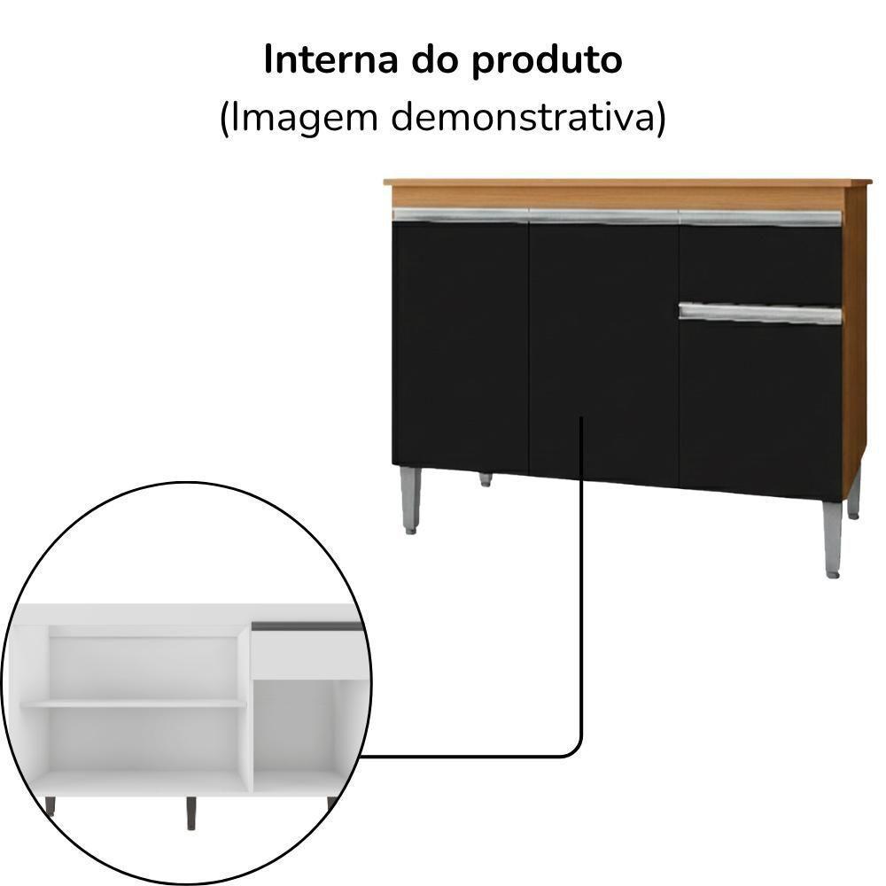 Balcao Com Tampo 120 Cm Tatiane Amendoa Preto Reajl Moveis Amendoa Preto - 5