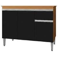 Balcao Com Tampo 120 Cm Tatiane Amendoa Preto Reajl Moveis Amendoa Preto - 1