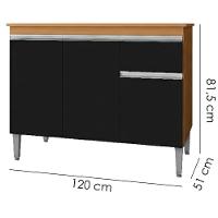 Balcao Com Tampo 120 Cm Tatiane Amendoa Preto Reajl Moveis Amendoa Preto - 3