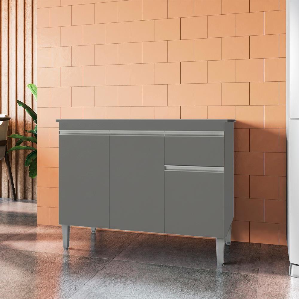 Balcao Com Tampo 120 Cm Tatiane Cinza Reajl Móveis Cinza - 6