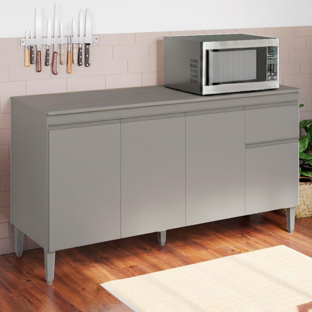 Balcao Com Tampo 150 Cm Tatiane Cinza Reajl Móveis Cinza - 2