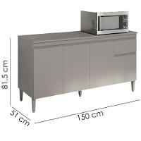 Balcao Com Tampo 150 Cm Tatiane Cinza Reajl Móveis Cinza - 3