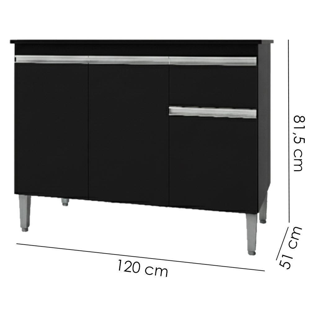 Balcao Com Tampo 120 Cm Tatiane Preto Reajl Moveis Preto - 3