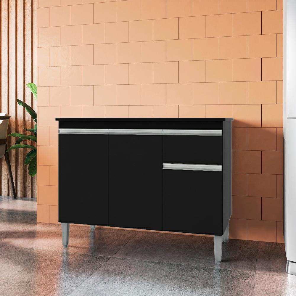 Balcao Com Tampo 120 Cm Tatiane Preto Reajl Moveis Preto - 6