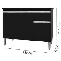 Balcao Com Tampo 120 Cm Tatiane Preto Reajl Moveis Preto - 3