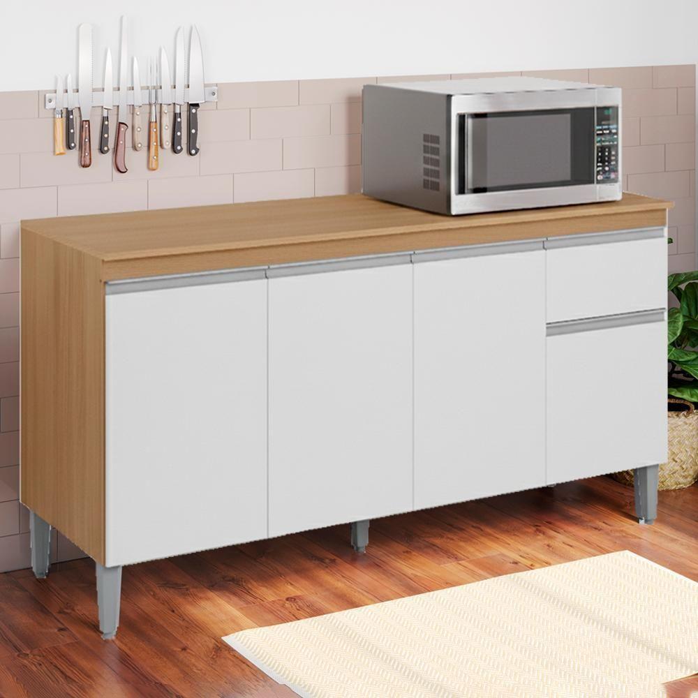 Balcao Com Tampo 150 Cm Tatiane Amendoa Branco Reajl Moveis Amendoa Branco - 2