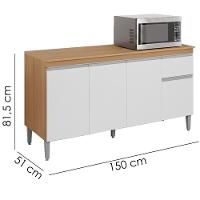 Balcao Com Tampo 150 Cm Tatiane Amendoa Branco Reajl Moveis Amendoa Branco - 3