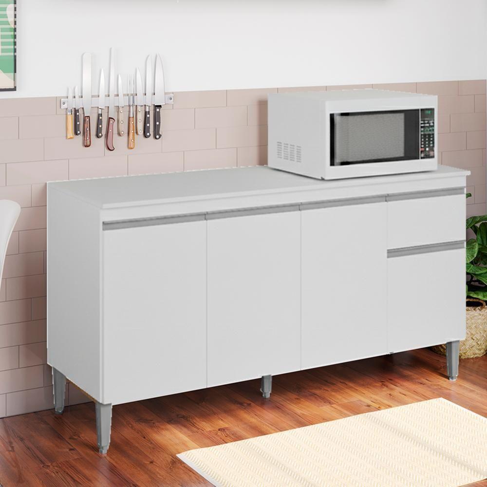 Balcao Com Tampo 150 Cm Tatiane Branco Reajl Moveis Branco - 6