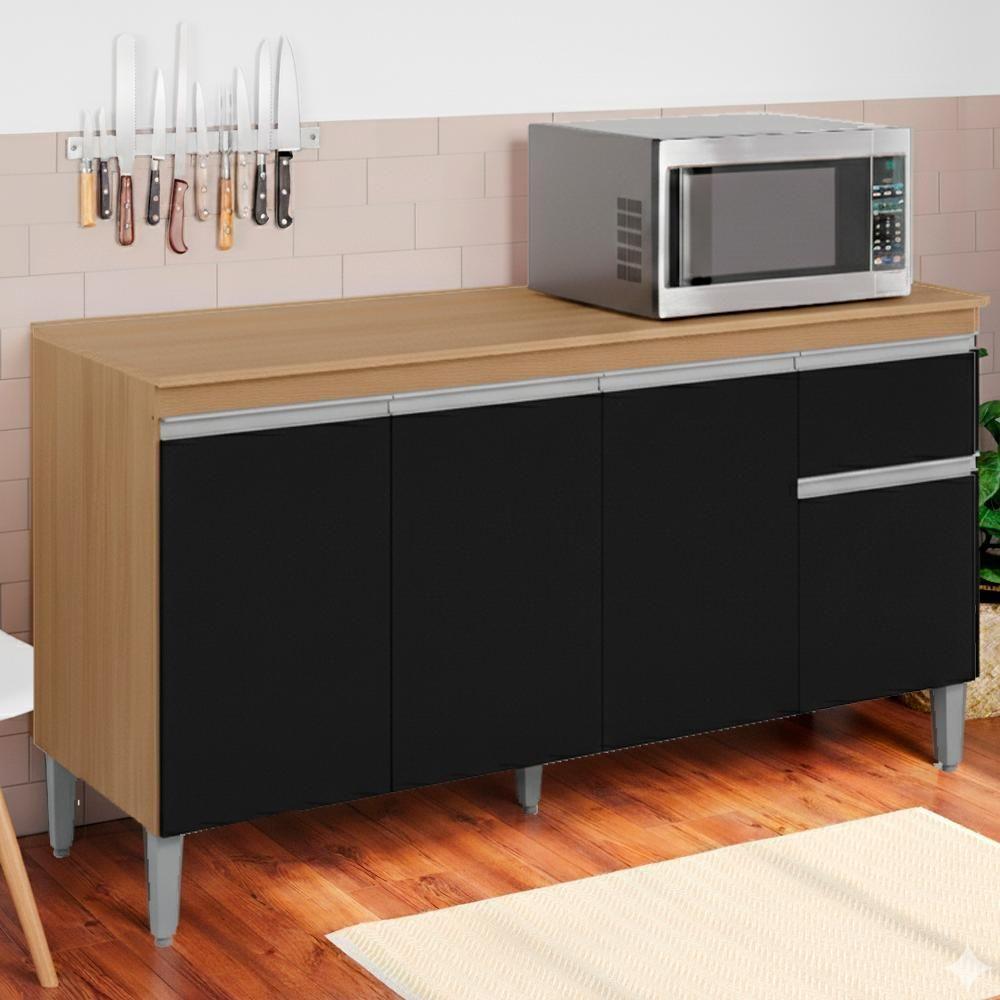 Balcao Com Tampo 150 Cm Tatiane Amendoa Preto Reajl Moveis Amendoa Preto - 2