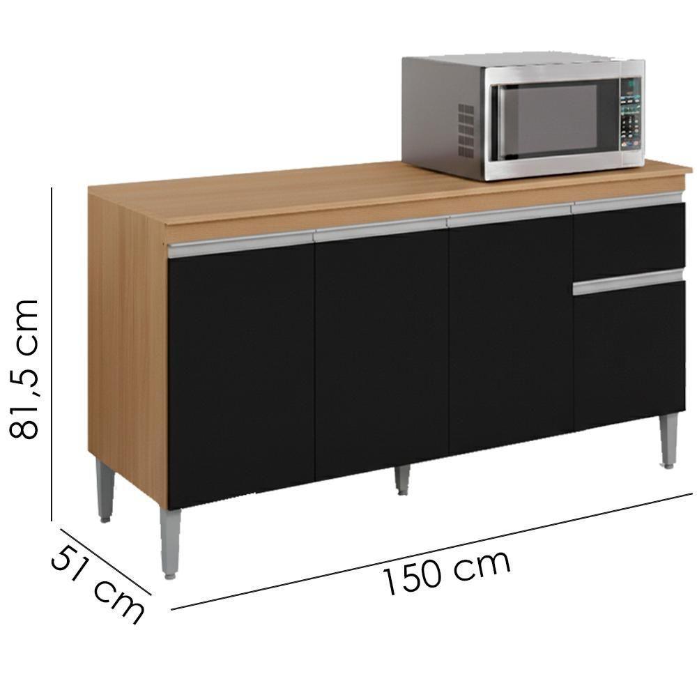 Balcao Com Tampo 150 Cm Tatiane Amendoa Preto Reajl Moveis Amendoa Preto - 3