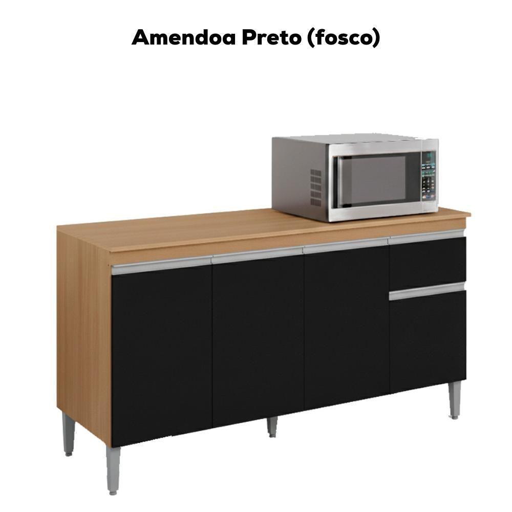 Balcao Com Tampo 150 Cm Tatiane Amendoa Preto Reajl Moveis Amendoa Preto - 4