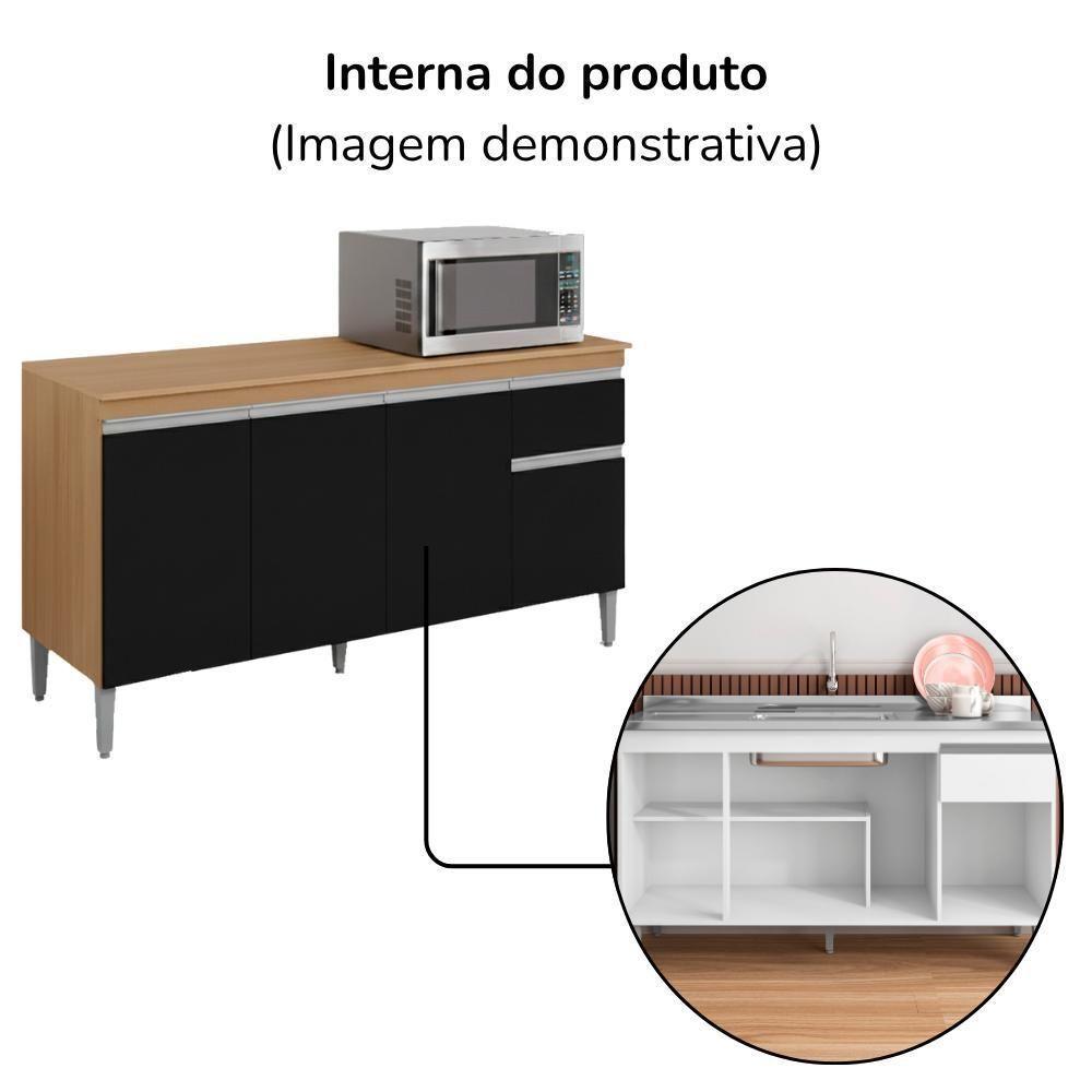 Balcao Com Tampo 150 Cm Tatiane Amendoa Preto Reajl Moveis Amendoa Preto - 5