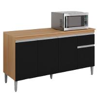 Balcao Com Tampo 150 Cm Tatiane Amendoa Preto Reajl Moveis Amendoa Preto - 1