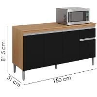 Balcao Com Tampo 150 Cm Tatiane Amendoa Preto Reajl Moveis Amendoa Preto - 3