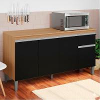 Balcao Com Tampo 150 Cm Tatiane Amendoa Preto Reajl Moveis Amendoa Preto - 6